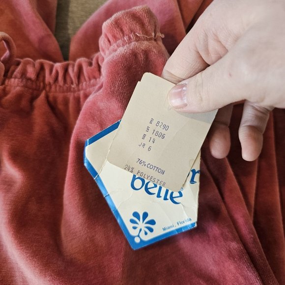 Retro 80s S Velour‎ Wide Leg Pullon Lounge Pants Coral Pink High Waist NWT - Picture 7 of 9